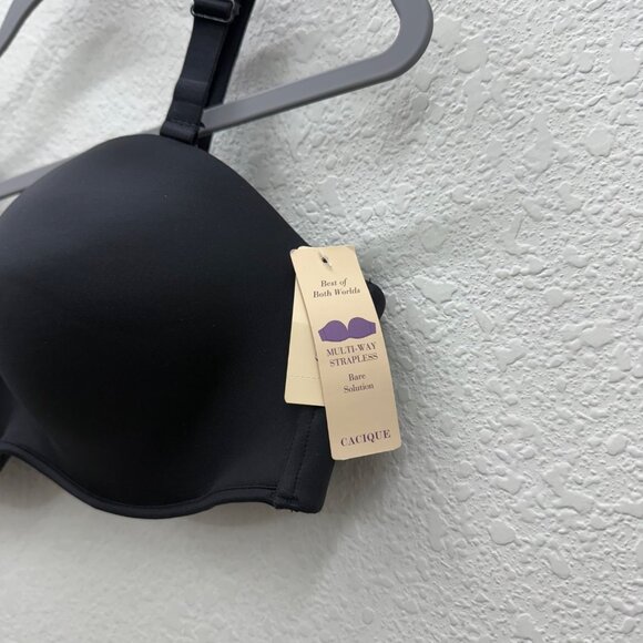 Cacique Bare Solution Black Multi Way Strapless Adjustable Bra Womens 38D NEW - Picture 2 of 7